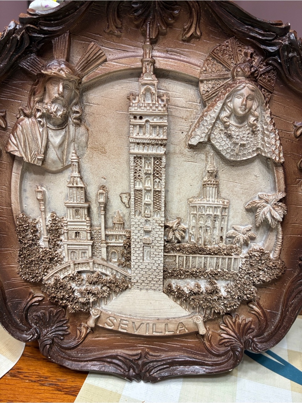 Sevilla Souvenir Decorative Plaque in Bronze and Cream